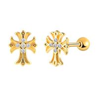 Yumilok Pendientes cruzados de acero inoxidable para hombres y mujeres Zirconia dorada