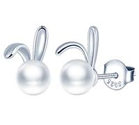 Yumilok Pendientes de 925 plata de ley mujer chica Pendientes de perlas conejito aireados y bonitos