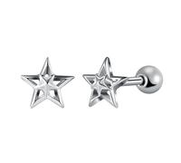 Yumilok Pendientes de acero inoxidable en forma de estrella de cinco puntas perforadas en forma de estrella de cinco puntas para mujeres, bolas de plata para hombres