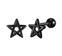 Yumilok Pendientes de acero inoxidable masculino con tornillos espinosos, estrella de cinco puntas en forma de estrella de cinco puntas, bola redonda a través del agujero, negro