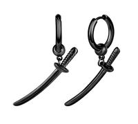 Yumilok Pendientes de acero inoxidable Oscilantes de espada para hombres y mujeres, Pendientes de aro negro