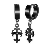 Yumilok Pendientes de acero inoxidable para hombres y pendientes de acero inoxidable para mujeres huggie pendientes cruzados negros