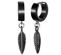 Yumilok Pendientes de anillo de plumas de acero inoxidable para hombres y mujeres huggie pendientes de anillo negro