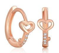 Yumilok Pendientes de aro de plata de ley 925 con circonitas, de oro rosa, para mujeres y niñas