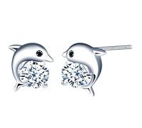 Yumilok Pendientes de chcia mujer S925 plata de ley Pendientes de delfín con piedras de zirconia cúbica Hipoalergénico Adecuado para Navidad Regalo para novia o amante(tamaño pequeño)