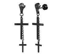 Yumilok Pendientes de Cruz para hombres, oscilantes y religiosos de acero inoxidable y cadena negra