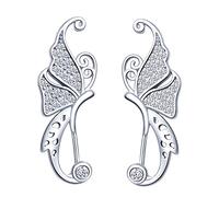 Yumilok Pendientes de Mariposa para Mujer Niña, en Plata 925, Clip de Oreja de Circón Pendientes de Escalada
