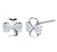 Yumilok Pendientes de mujer chica en plata de ley S925 Pendientes de trébol en forma de corazón con piedras de zirconia cúbica Hipoalergénicos Regalo para novia amante(tamaño pequeño)