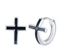 Yumilok Pendientes de mujer chica plata de ley S925 con cruces negras en semicírculos Hipoalergénicos Adecuados para ocasiones festivas Fiestas navidad Regalos para novias Amantes