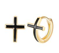 Yumilok Pendientes de mujer chica plata de ley S925 con cruces negras en semicírculos Hipoalergénicos Adecuados para ocasiones festivas Fiestas navidad Regalos para novias Amantes