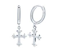 Yumilok Pendientes de mujer chica S925 plata esterlina colgante Cruz Pendientes Religión Jesús zirconia cúbica Inlay Hipoalergénico Regalo para Novias Amantes(tamaño pequeño)
