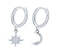 Yumilok Pendientes de mujer chica S925 plata esterlina Pendientes colgantes luna en forma de estrella Hipoalergénico Adecuado para la Navidad Regalo para novia Amante(tamaño pequeño)