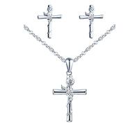 Yumilok-Pendientes de mujer Colgante S925 Cruz de circonita de plata esterlina Conjunto de colgante de pendiente de botón de plata esterlina envuelto en rosa