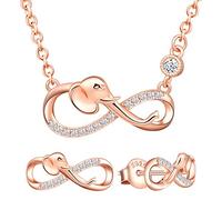 Yumilok Pendientes de Mujer, Collar de Plata de Ley con Colgante de Elefante y símbolo de Infinito, Incrustaciones de circonita cúbica