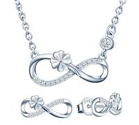 Yumilok Pendientes de Mujer Collar de Plata de Ley con Colgante de Trébol de la Suerte,Pendientes de símbolo Infinito, Incrustaciones de circonita cúbica, Plata