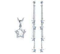 Yumilok Pendientes de mujer con borlas y collar de estrellas de plata de ley S925 colgante de moda con personalidad única y modelos versátiles