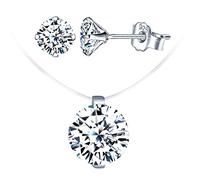 Yumilok Pendientes de Mujer Conjuntos de Joyas de Diamantes, Collar de Gargantilla con Hilo de Pescar Invisible, Gargantilla para Mujer, Pendientes de Diamantes, en Plata 925