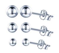 Yumilok Pendientes de Mujer de Plata 925, Pendientes Sencillos, Tres Pares, 3 mm, 4 mm, 5 mm