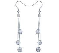 Yumilok Pendientes de mujer de plata de ley S925 largos con bola de cristal brillante para todas las ocasiones