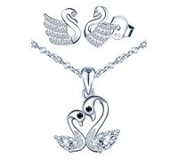 Yumilok-Pendientes de mujer de plata esterlina collar de circonio conjunto de cisne colgante Pendientes de animales delicados