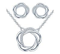Yumilok-Pendientes de mujer de plata esterlina collar de circonio conjunto de collar de roseta conjunto de moda y hermoso