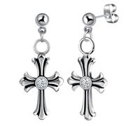 Yumilok Pendientes de Mujer finas: Cruz de Acero Inoxidable Pendientes de los hombres con Zirconia - Adecuado para el Rock,Hip Hop,Punk,Fiesta de Cumpleaños y Navidad