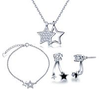 Yumilok pendientes de mujer pulsera de plata de ley circonitas estrellas collar para mujer de estrella calada con circonita engastada Sets de joyas
