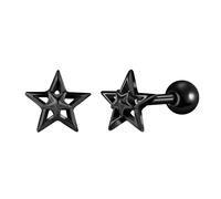 Yumilok Pendientes de mujer Star studs pendientes de acero inoxidable para hombres barra de estrella de cinco puntas perforada bola de cartílago de mujer negra