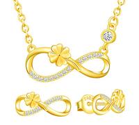 Yumilok Pendientes de Mujer y Collar de Plata de Ley 925, Collar de trébol de Plata 925 y símbolo Infinito, circonita con Incrustaciones, Oro