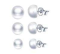 Yumilok Pendientes de Perlas Naturales de Agua Dulce, en Plata 925, Elegantes Tachuelas para Mujer y niña, Tres Pares, 6 mm, 7 mm, 8 mm