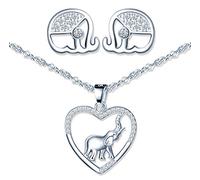 Yumilok Pendientes de Plata 925, Lindo Collar de corazón de Elefante para Mujer, Pendientes de Elefante para niña, circón con Incrustaciones, Regalo cumpleaños