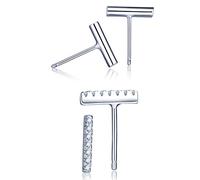 Yumilok Pendientes de plata de ley 925 con circonitas, varillas, para mujeres y niñas, 2 pares