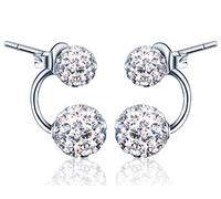 Yumilok Pendientes de plata de ley 925 con doble bola de cristal, hipoalergénicos, para mujeres, niñas, Plata de ley Cristal, Crystal