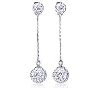 Yumilok Pendientes de plata de ley 925 con doble bola de cristal, pendientes hipoalergénicos para mujer y niña