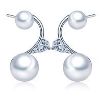 Yumilok Pendientes de plata de ley 925 con perlas de circonita, hipoalergénicos, para mujeres y niñas