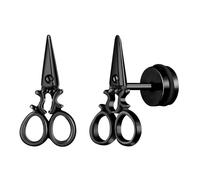 Yumilok Pendientes de tijeras de acero inoxidable para hombres y mujeres pendientes negros