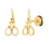 Yumilok Pendientes de tijeras de acero inoxidable para mujeres y pendientes de oro para hombres