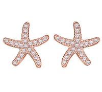 Yumilok Pendientes hipoalergénicos de plata de ley 925 con circonita cúbica chapada en oro rosa con estrella de mar para mujeres/señoras/niñas, Plata Circonita cúbica, Circonia cúbica