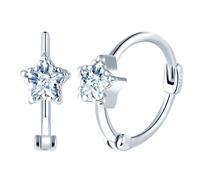 Yumilok Pendientes para chica mujer de plata de ley S925 con estrellas de cinco puntas y piedras de zirconia cúbica Hipoalergénicos Regalo para novia amante(tamaño pequeño)