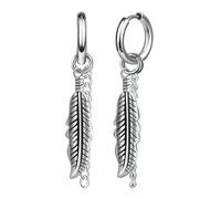 Yumilok Pendientes para hombres aro huggie cadena de plumas de acero inoxidable aro de cadena de plumas pendientes de plata