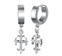 Yumilok Pendientes para hombres aro huggie colgante de acero inoxidable pendientes para mujeres pendientes cruzados pendientes plateados