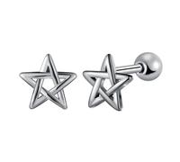 Yumilok Pendientes para hombres y mujeres, tornillos de barbacoa de acero inoxidable, pequeños anillos en forma de estrella, pendientes perforados, bolas de plata