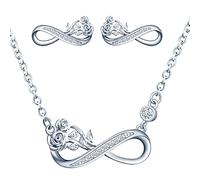 Yumilok-Pendientes para mujer Collar Ramo de rosas Circón Símbolo infinito Combinación S925 Pendientes de plata esterlina Conjunto de combinación de collar de plata esterlina