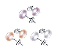 Yumilok-Pendientes para mujer de Plata de Ley 925,pendientes de Simples Aretes de Perla,(3 pares)