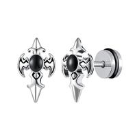 Yumilok Pendientes Punk para Hombres y Mujeres, Pendientes de Acero Inoxidable 316L, Espada Cruz Tornillo Perforado, Plata