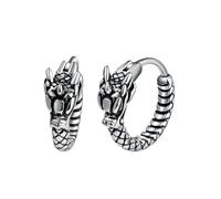 Yumilok Pendientes vintage Dragón de mujer hombre: Pendientes aro de acero inoxidable con gabardina de cuero y mangas cortas - Perfectos para fiestas punk hip hop rock y bares