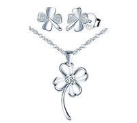 Yumilok-Piedra con incrustaciones de pétalos de trébol de cuatro hojas colgante de plata de ley s925 aretes de plata de ley pendientes de botón de trébol de cuatro hojas de la suerte
