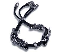 Yumilok Pulsera de Cuero,Forma de Dragón Acero Inoxidable para Hombre