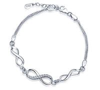 Yumilok - Pulsera de eslabones para mujer con símbolo del infinito, Plata de ley 925, circonita, longitud 16,5-19 cm aprox. (ajustable).