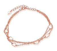 Yumilok - Pulsera de Plata 925 con Doble Cadena Pulsera Corazones, Color de Oro Rosa